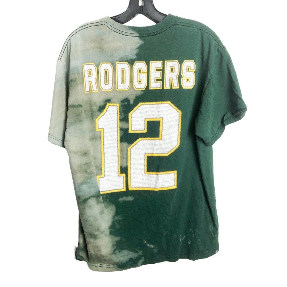 NFL Team Apparel Split Tie Dye Crewneck T Shirt Aaron Rodgers Green Large